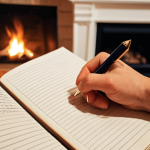 **

A close-up of a person's hand holding a pen, writing in a journal. In the background, a blurred image of a cozy room with a fireplace. The overall tone is warm and inviting, emphasizing the personal touch and emotional depth of human writing. The journal entry should appear handwritten, filled with heartfelt thoughts and reflections.

**